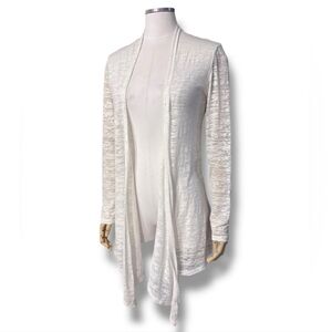 ECO YOGA Semi-Sheer White Burnout Organic Cotton Open Draped Front Cardigan